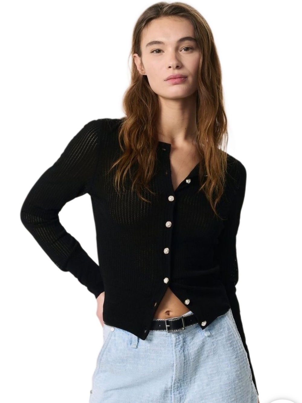 rag & bone Black Open-Knit Cardigan
